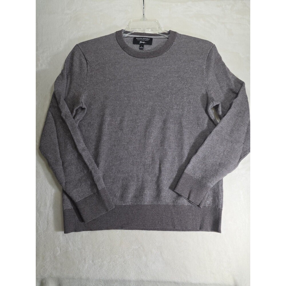 Banana Republic Men L Merino Wool Sweater Gray Italian Yarn Baruffa Crewneck